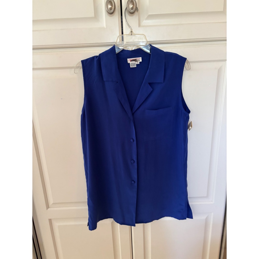 Talbots Royal Blue 100% Silk Sleeveless Button Front Blouse Top NWT Size 8